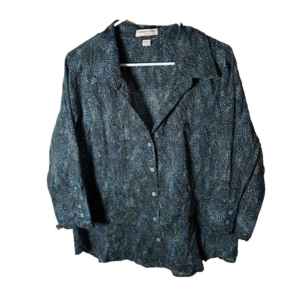 Coldwater Creek Shirt Women's XL Button Up Printed 3/4 Sleeve Collared Top